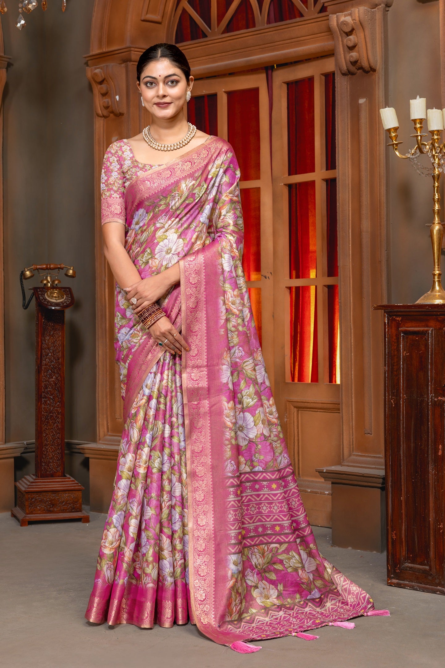 Pink Rajgharana Kanjivaram Silk Saree