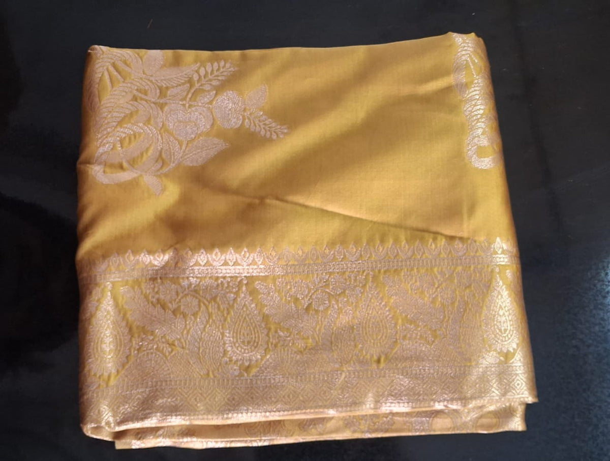 Mustard Yellow Silk Saree with Real Zari Woven Design