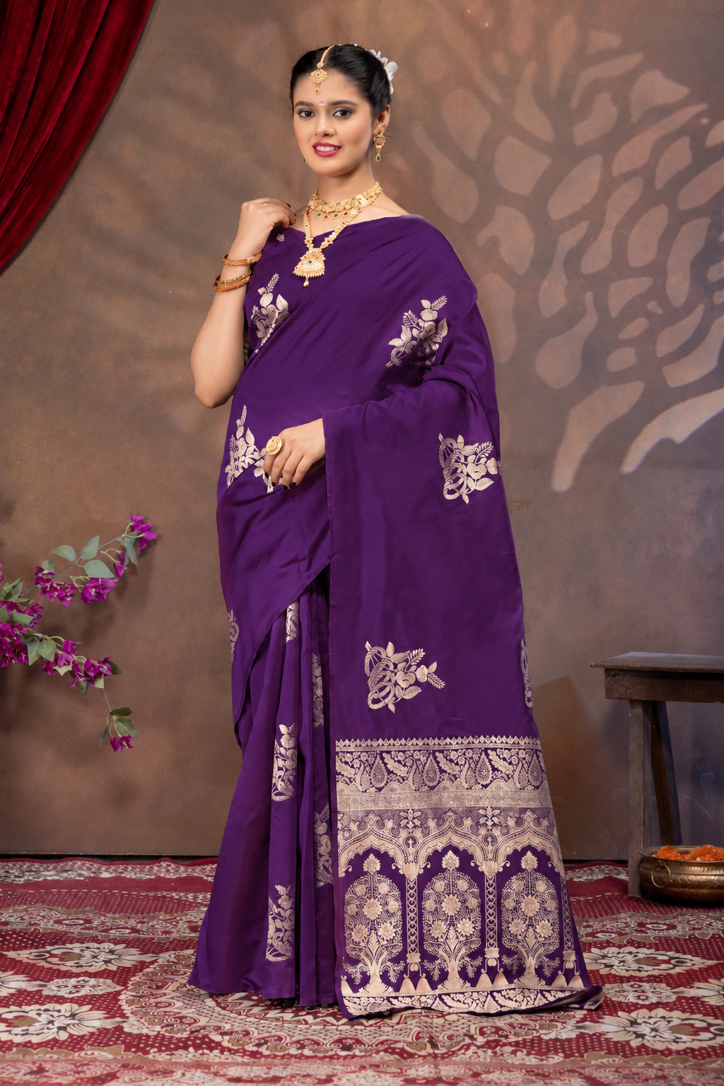 Purple Silk Saree with Real Zari Woven Design