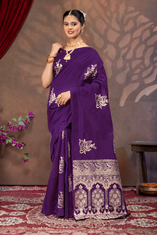 Purple Silk Saree with Real Zari Woven Design