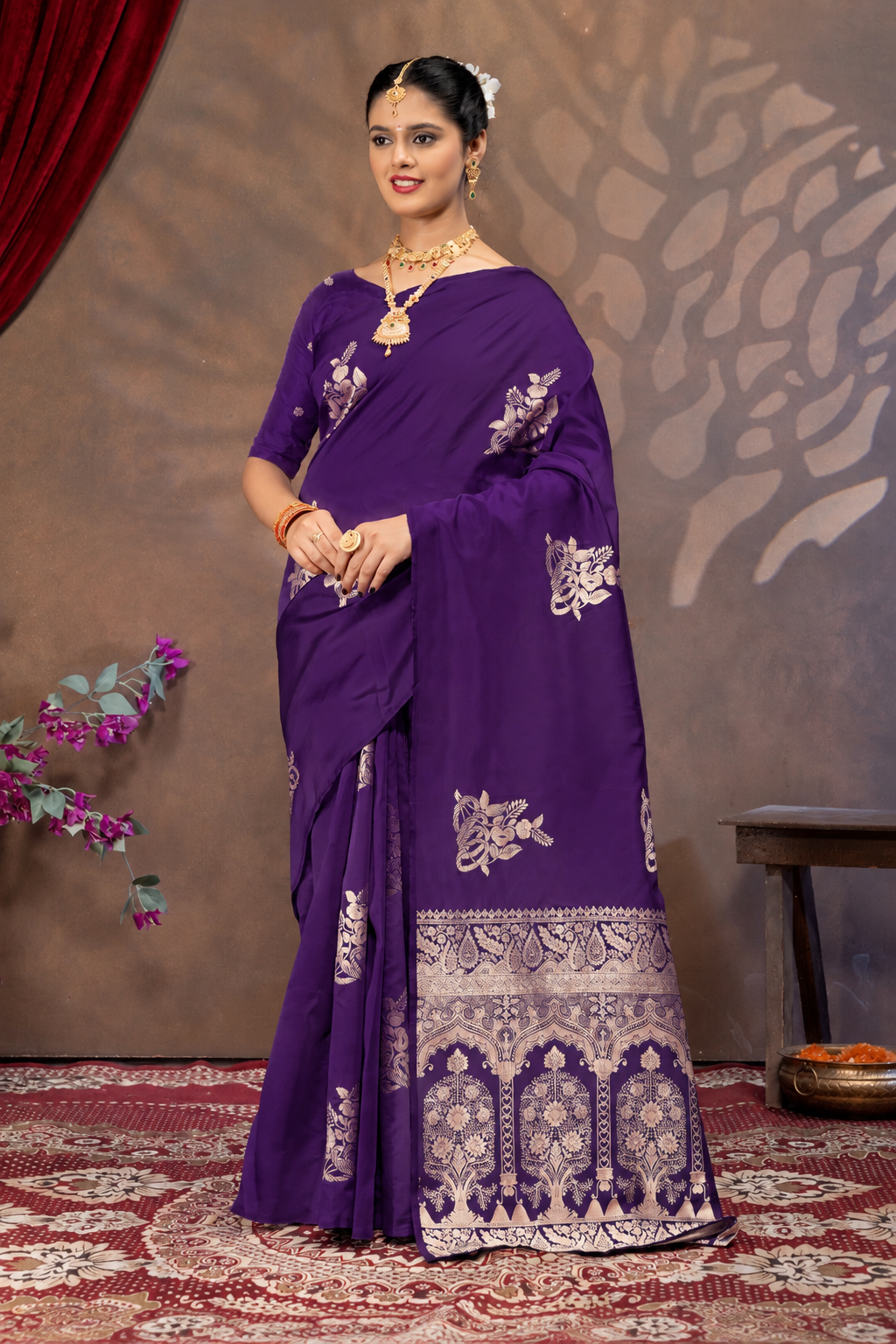 Purple Silk Saree with Real Zari Woven Design