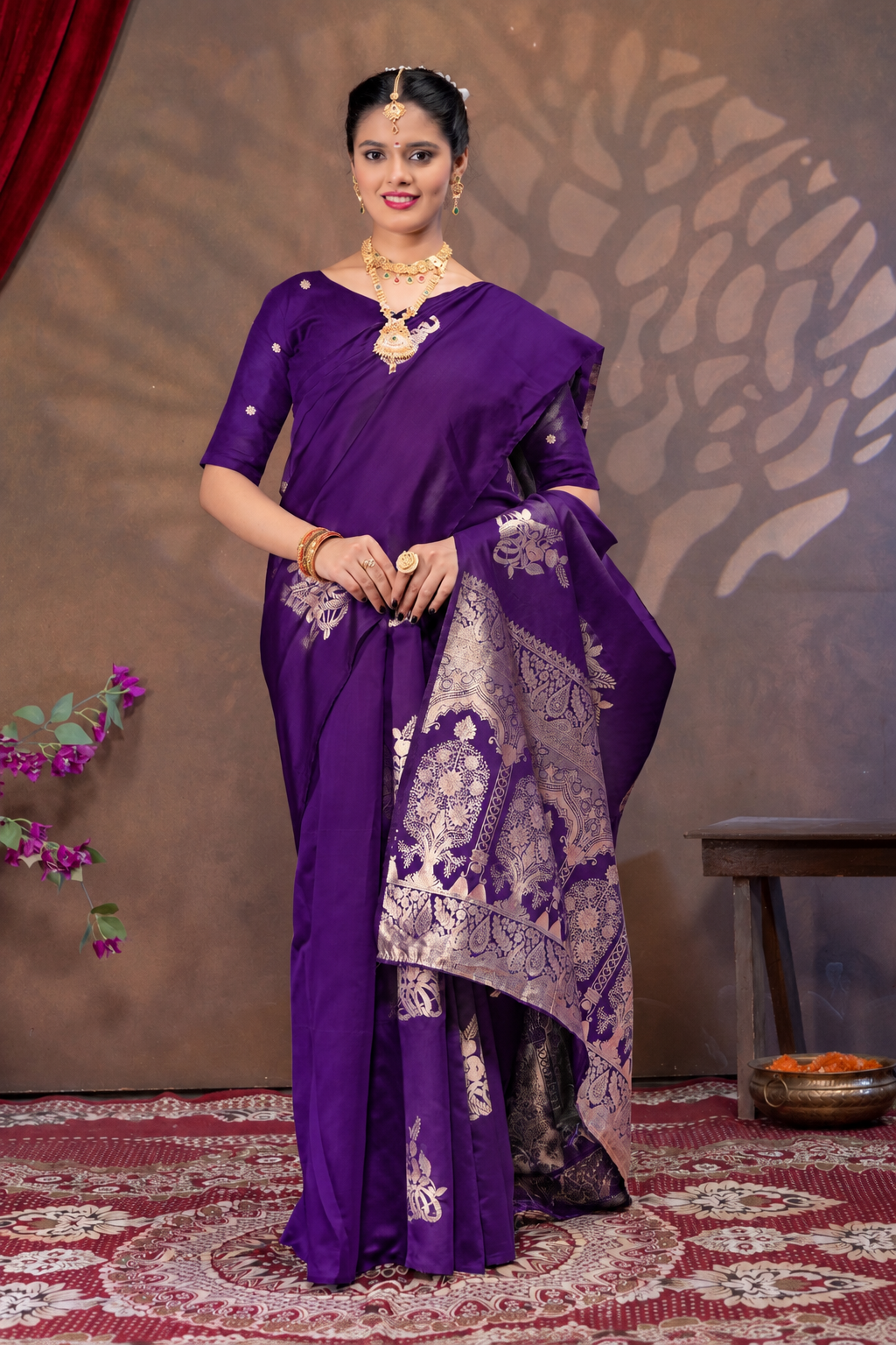 Purple Silk Saree with Real Zari Woven Design
