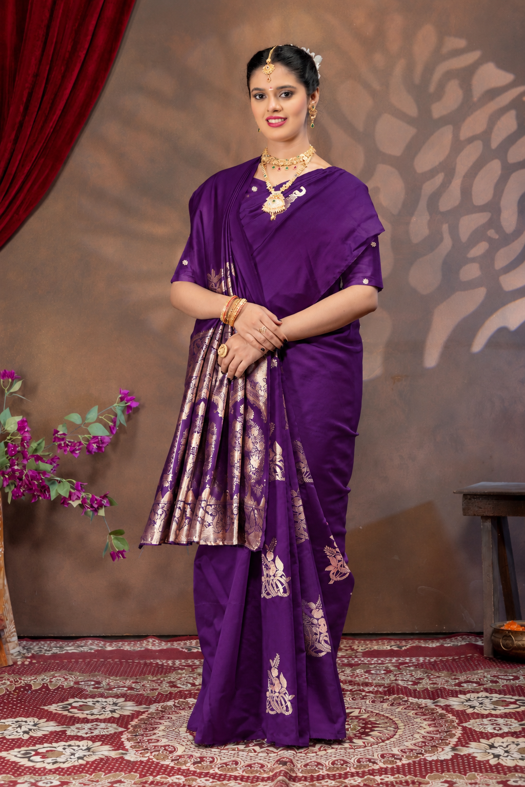 Purple Silk Saree with Real Zari Woven Design
