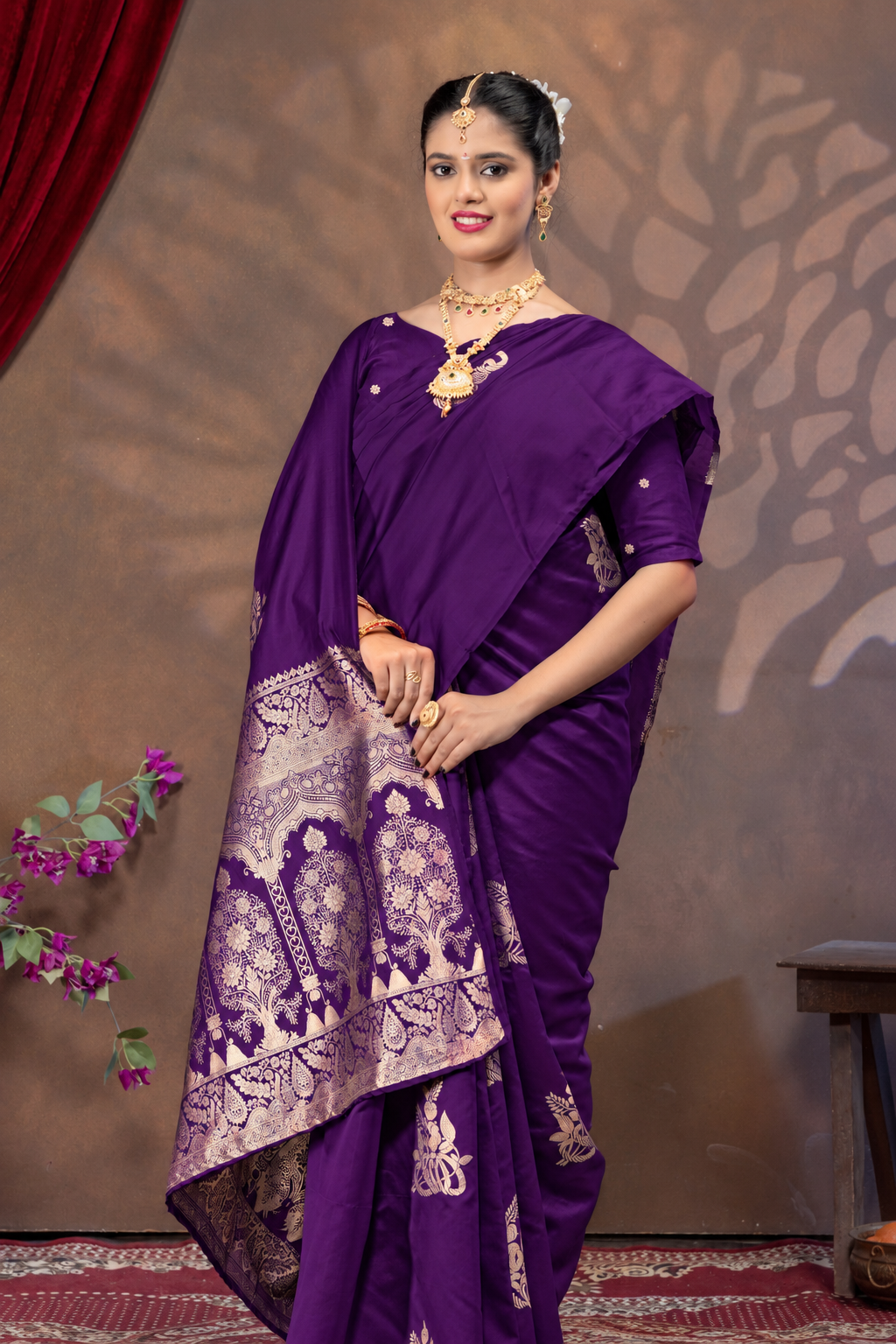 Purple Silk Saree with Real Zari Woven Design