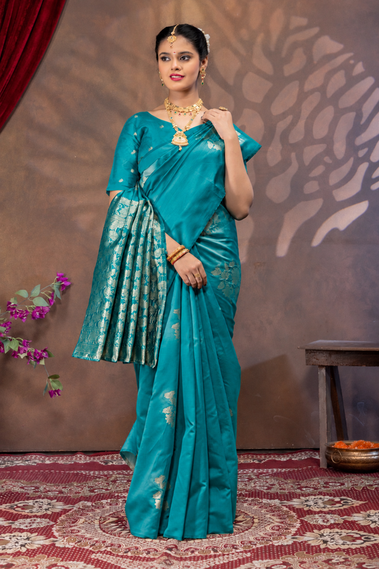 Royal Rama Silk Saree with All Over Real Zari Woven Design
