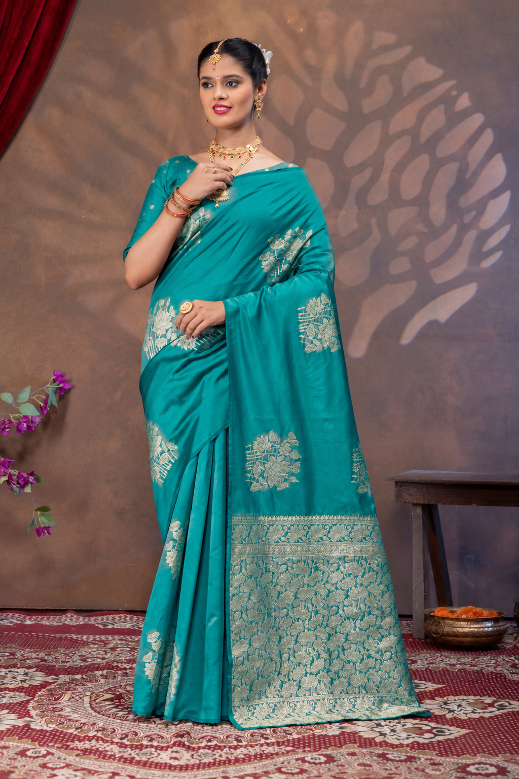 Royal Rama Silk Saree with All Over Real Zari Woven Design