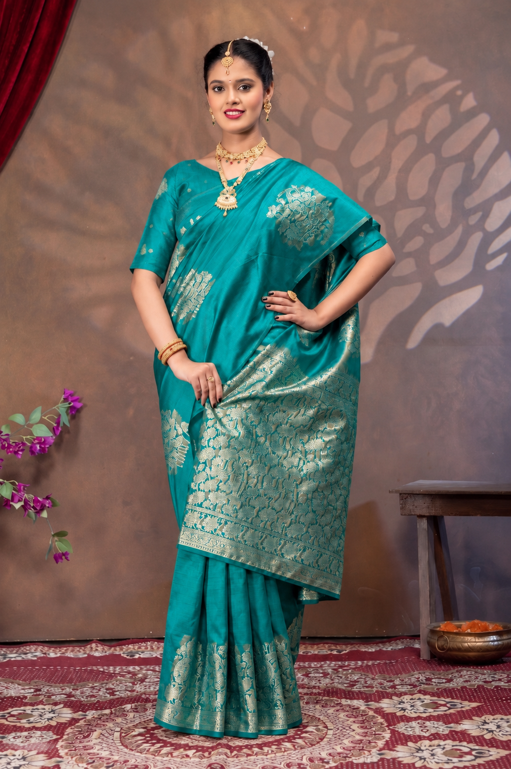 Royal Rama Silk Saree with All Over Real Zari Woven Design