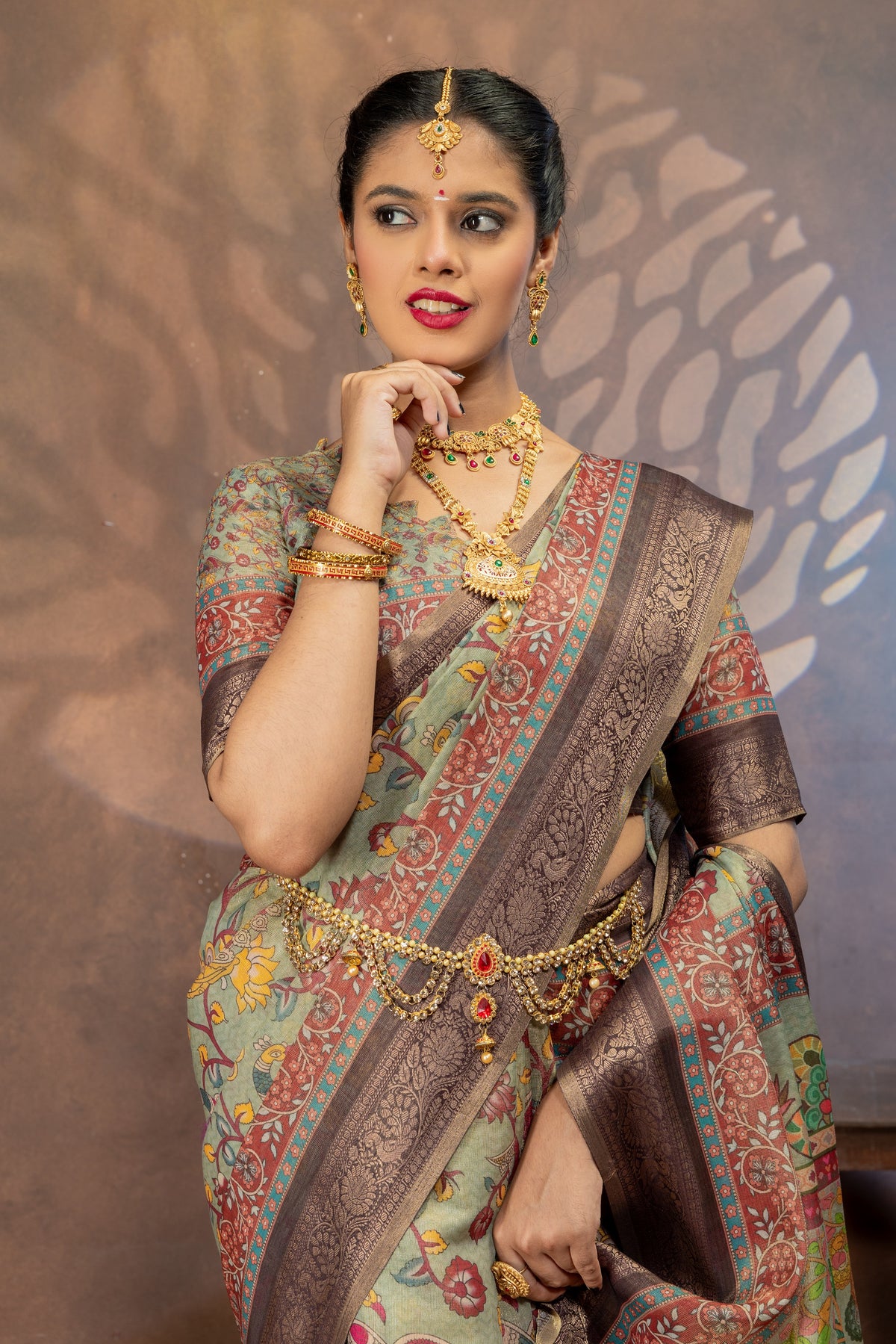 Gramya Vaibhavam Kalamkari Cotton Silk Saree with Heritage Village Art Pallu & Zari Border