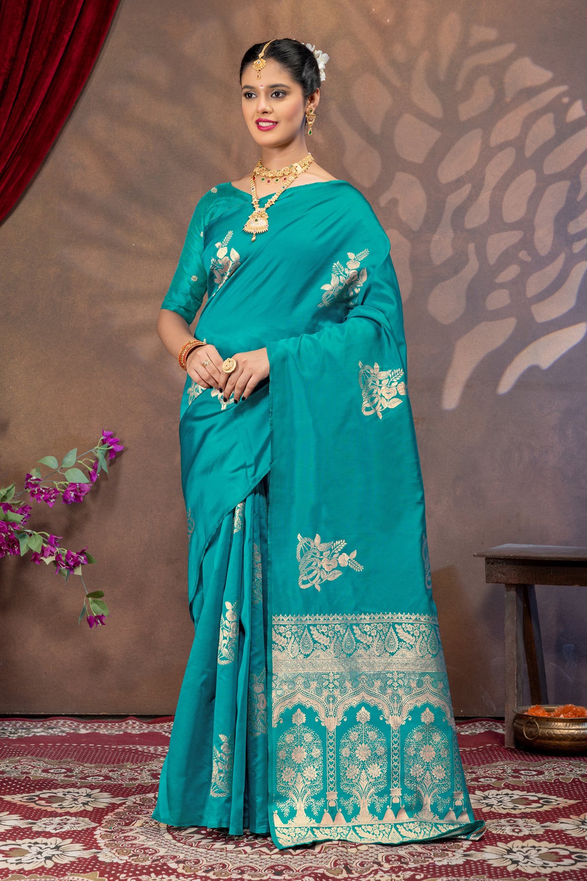 Rama Silk Saree with Real Zari Woven Design