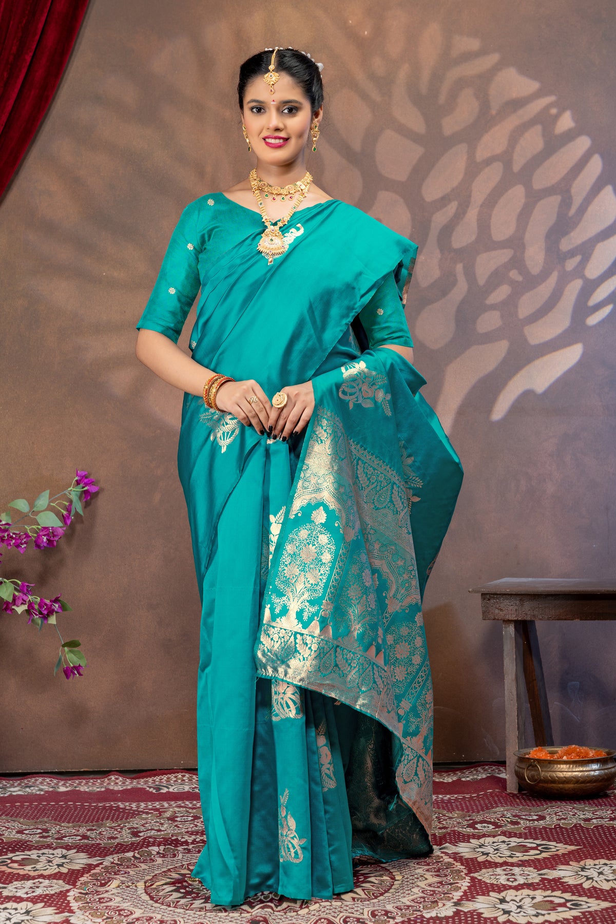 Rama Silk Saree with Real Zari Woven Design