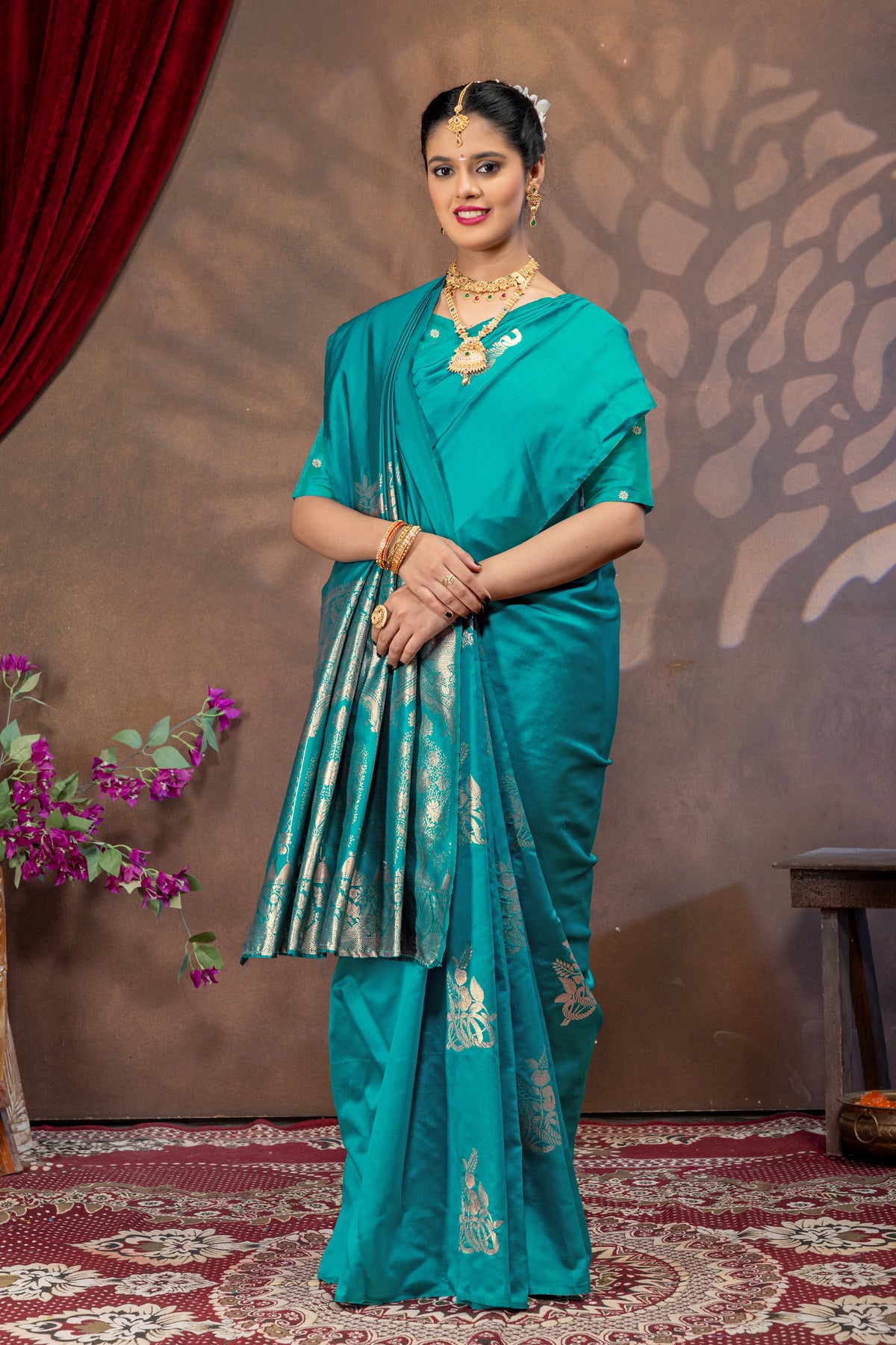 Rama Silk Saree with Real Zari Woven Design