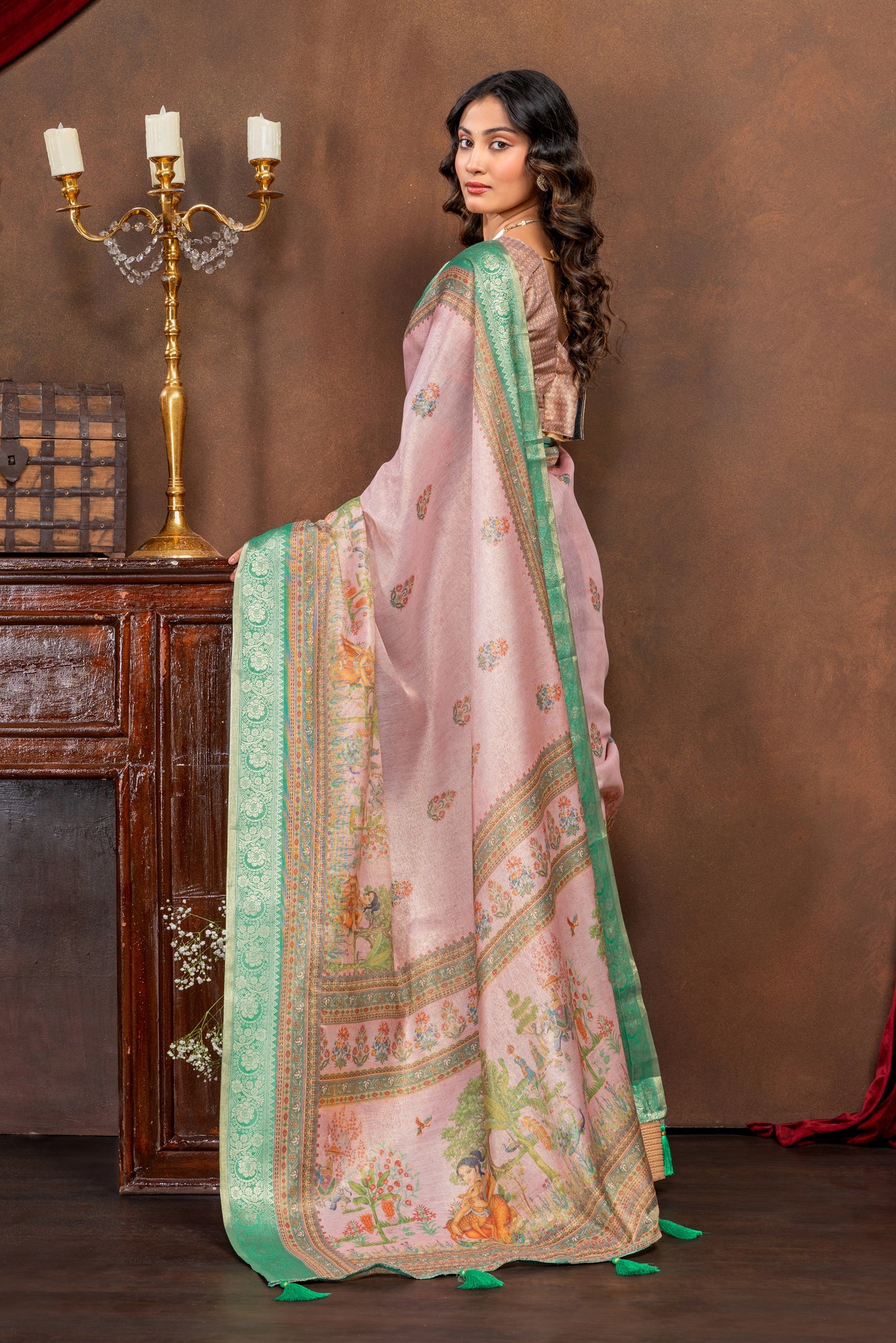 Premium Cotton Silk Saree with Pink Rajgharana Heritage Digital Print & Jacquard Border