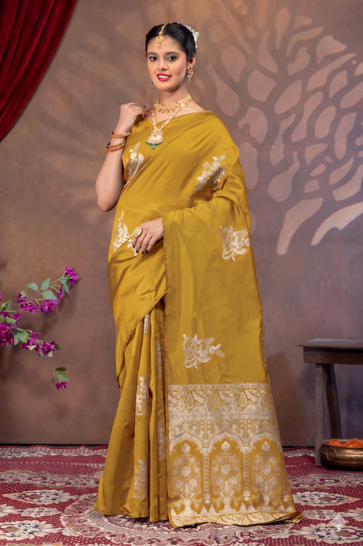 Mustard Yellow Silk Saree with Real Zari Woven Design