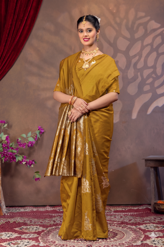 Mustard Yellow Silk Saree with Real Zari Woven Design
