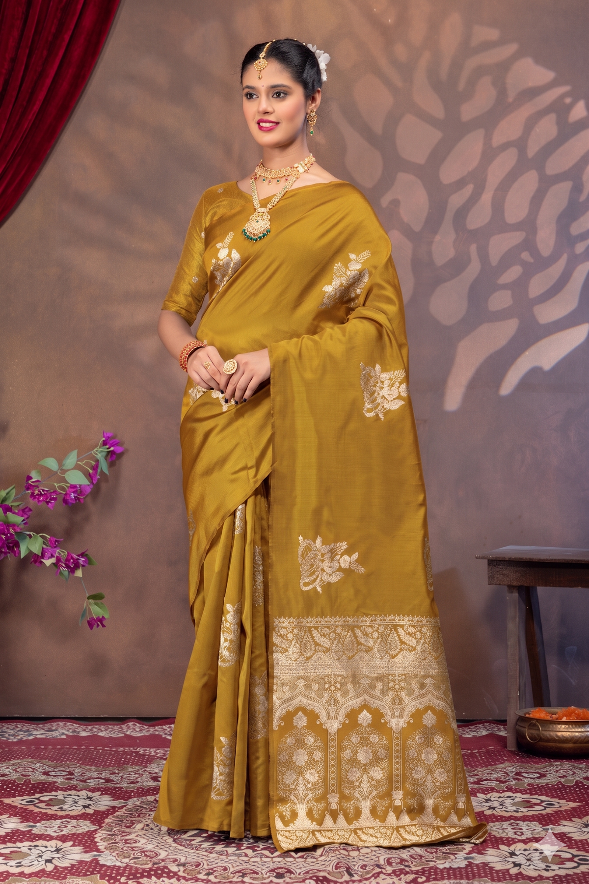 Mustard Yellow Silk Saree with Real Zari Woven Design