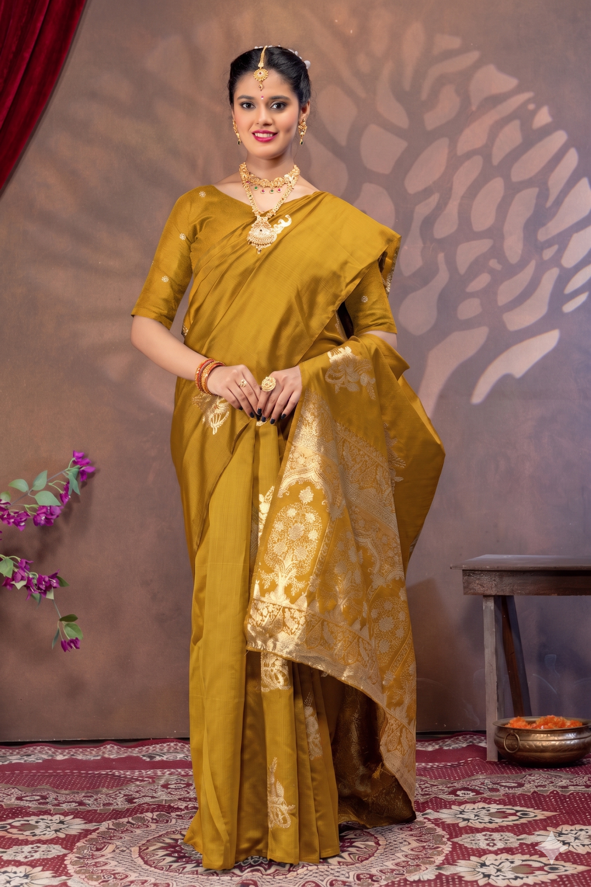 Mustard Yellow Silk Saree with Real Zari Woven Design