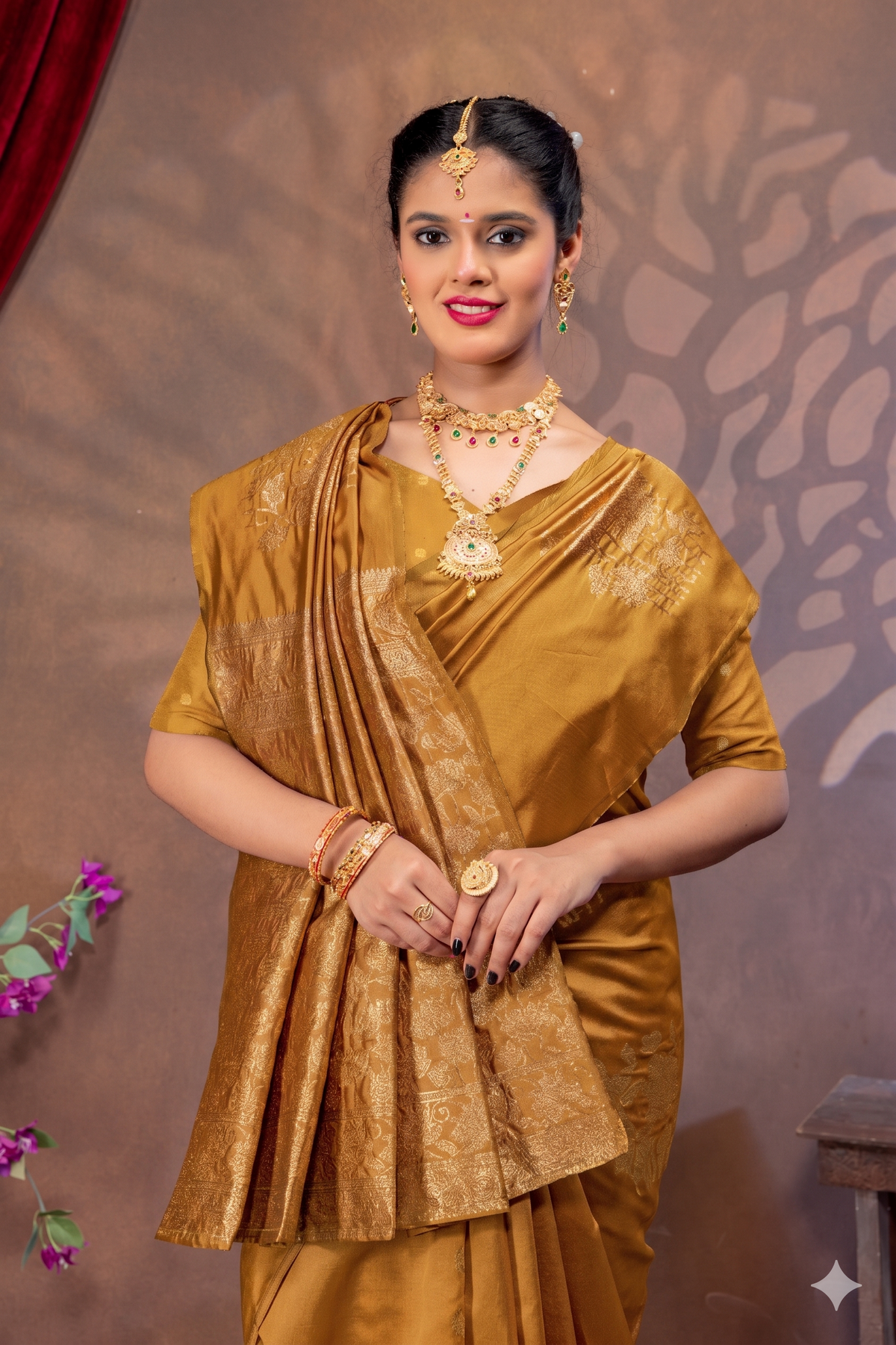 Royal Mustrad yellow Silk Saree with All Over Real Zari Woven Design