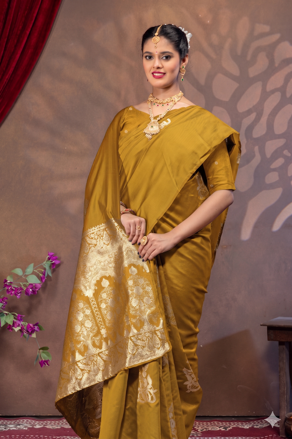 Mustard Yellow Silk Saree with Real Zari Woven Design