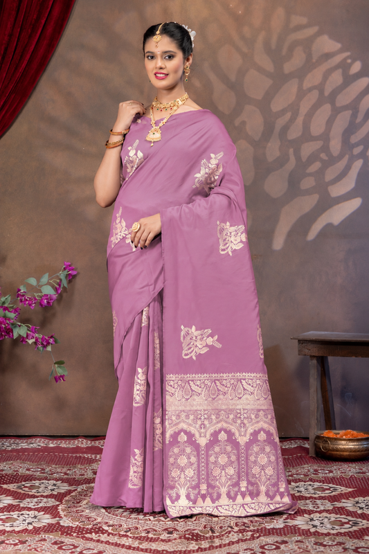 Pitch Pink Silk Saree with Real Zari Woven Design